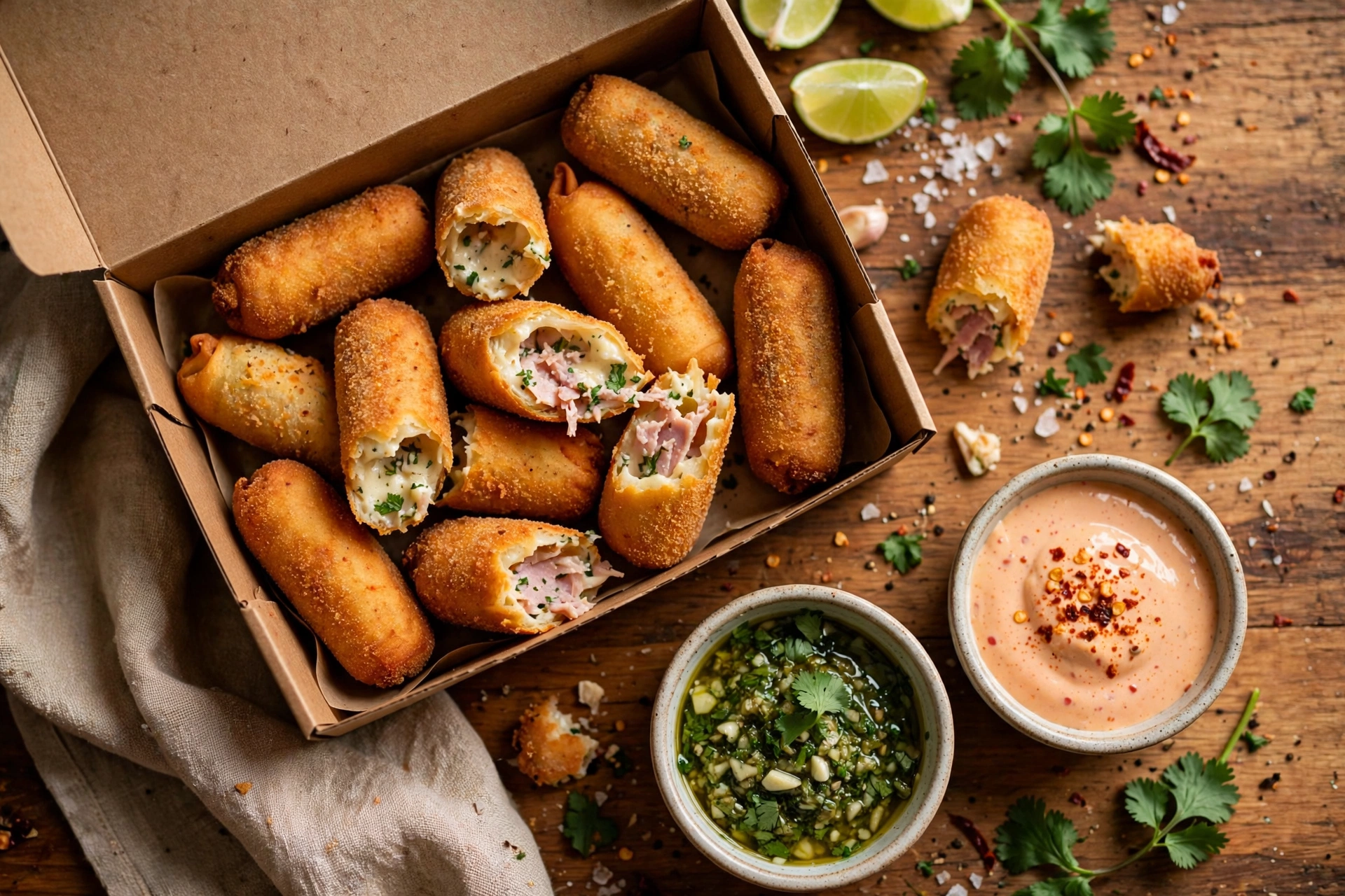 Sampler box of croquetas with mojo and spicy mayo